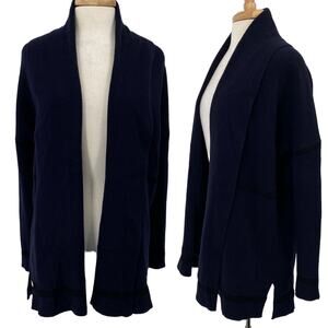 Vince Cardigan Sweater Open Front Wool Cashmere Black Trim Navy Blue Womens XS